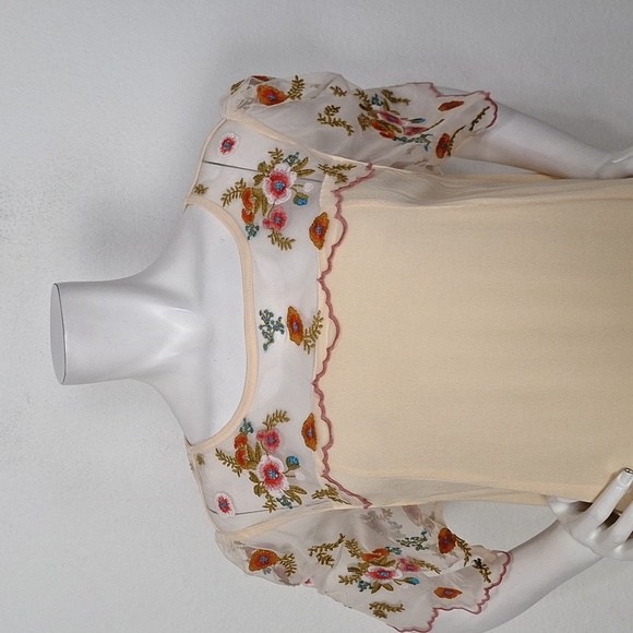 Bluheaven Beige Floral Romantic Fairycore Short Sleeve Babydoll Dress Size L - Picture 2 of 12